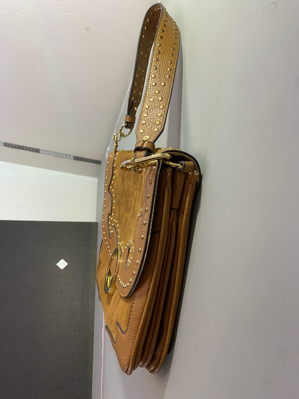 Aldo Tan Suede & Leather Shoulder Bag with Gold Ring Accent - Picture 10 of 16